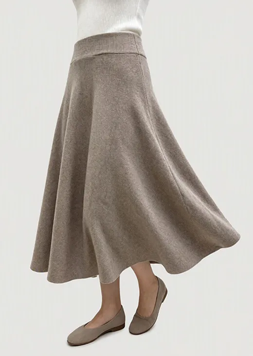 Solid Flared Knit A-Line Midi Skirt