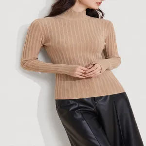 Mock Neck Vertical Rib Knit Sweater