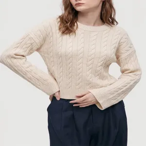 Drop Shoulder Cropped Cable Knit Sweater