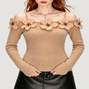 3D Floral Off Shoulder Knit Top