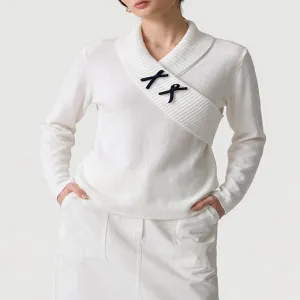 Cross Collar Bow Knit Top