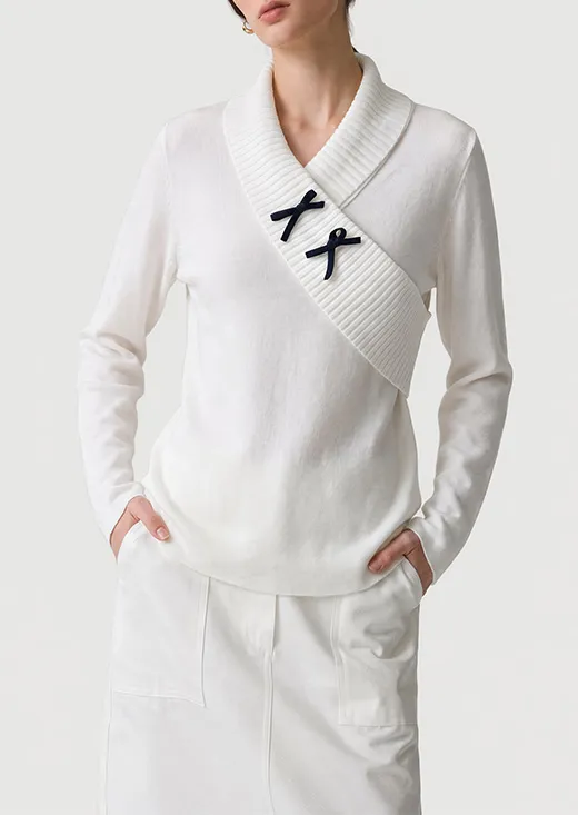 Cross Collar Bow Knit Top