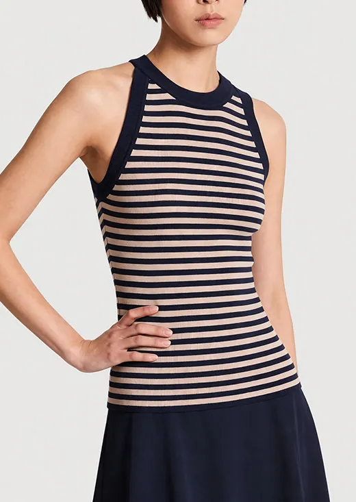 Navy Blush Stripe Halter Knit Tank Top for Women