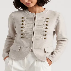 Oat Military Embroidery Knit Cropped Jacket