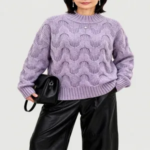 Lavender Open Cable Knit Turtleneck Sweater