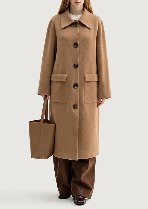 Classic Camel Straight Fit Long Wool Coat