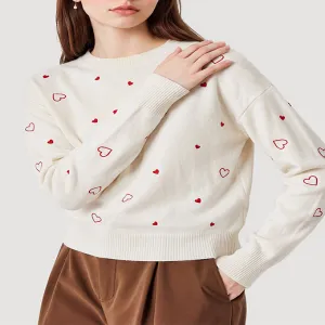 Heart Embroidery Cropped Knit Top