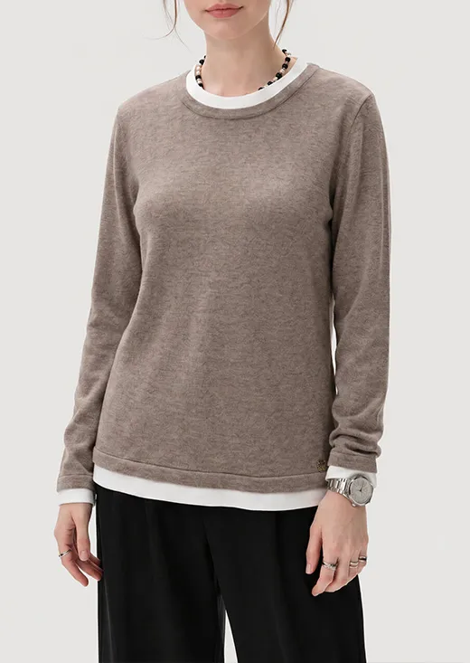 Mock Two-Piece Crew Neck Knit Top