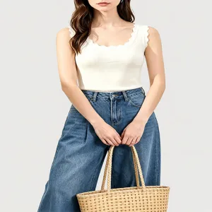 Scallop Edge U-Neck Knit Tank Top