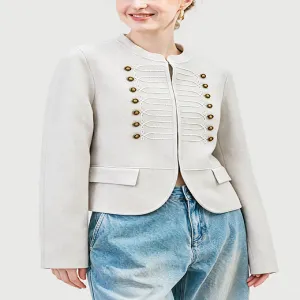 Off White Military Embroidery Cropped Wool Jacket