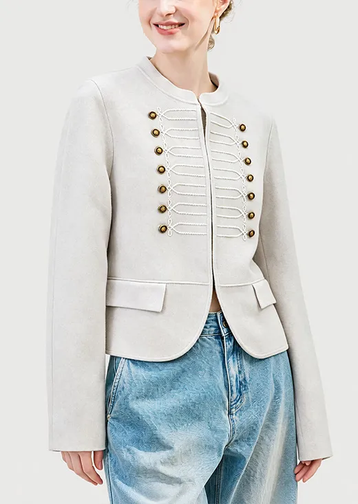Off White Military Embroidery Cropped Wool Jacket