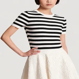 Black White Stripe Slim Fit Short Sleeve Knit Top