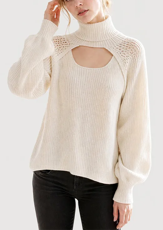Cutout Turtleneck 2-in-1 Knit Sweater