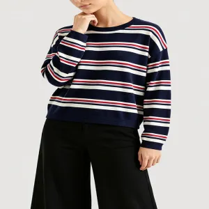 Navy Color Block Fine Stripe Oversized Drop Shoulder Knit Sweater