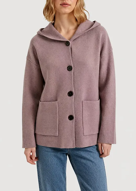 Dusty Purple Hooded Single Breasted Knit Jacket