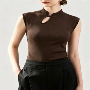 Chinese Style Stand Collar Knit Sleeveless Top