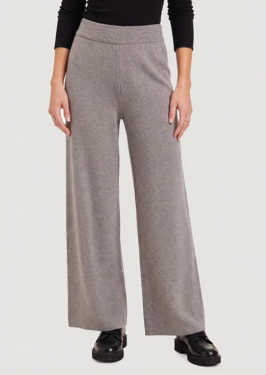 Heather Grey Strukturierte Strickhose mit weitem Bein