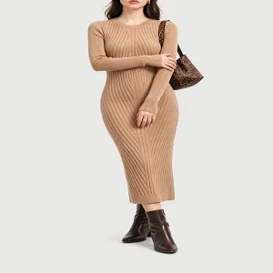 Sukienka midi z prążkowanej dzianiny bodycon