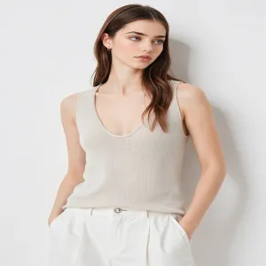 Camiseta de tirantes de punto minimalista con escote en V profundo