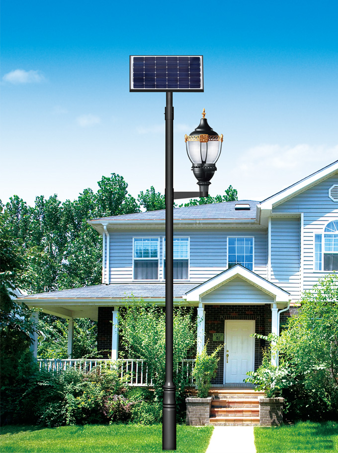 Residential solar street light with decorative LED lantern