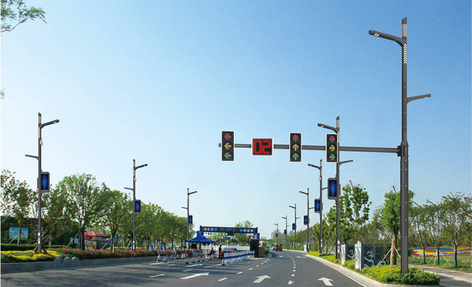 Smart traffic control pole with LED lighting traffic signals and countdown display