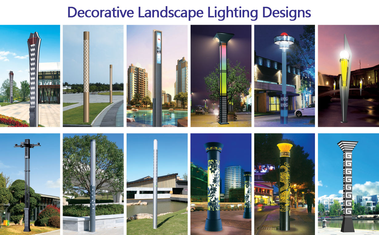 Decorative landscape lighting poles for urban environments