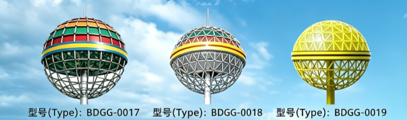 Multiple globe high mast light designs with decorative spherical structures