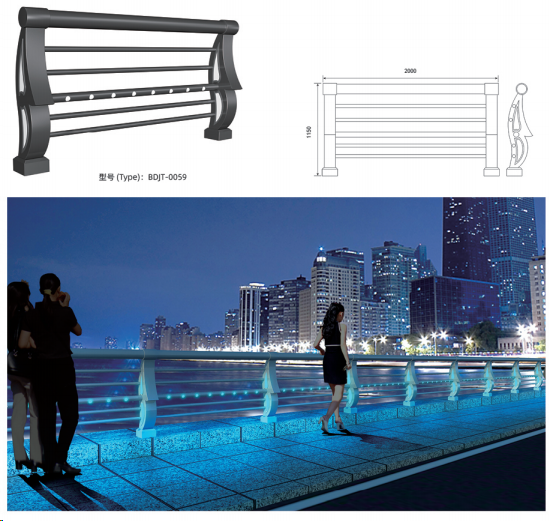 Landscape guardrail with integrated linear LED lighting