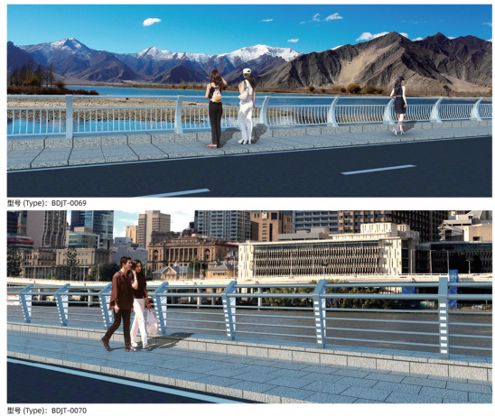 Modern illuminated bridge and waterfront railings