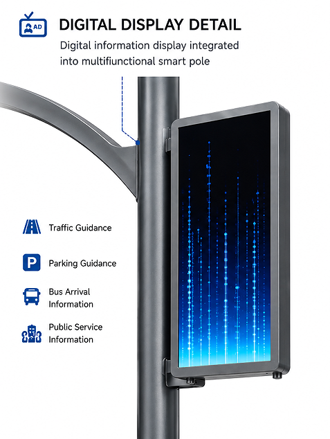 Digital information display integrated into multifunctional smart pole