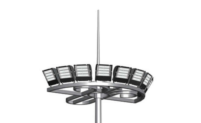 Circular multi luminaire frame on mid mast LED lighting pole