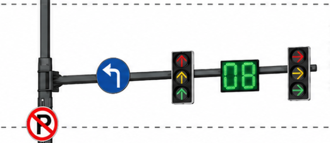 Traffic signal CCTV and directional sign zone on smart traffic pole