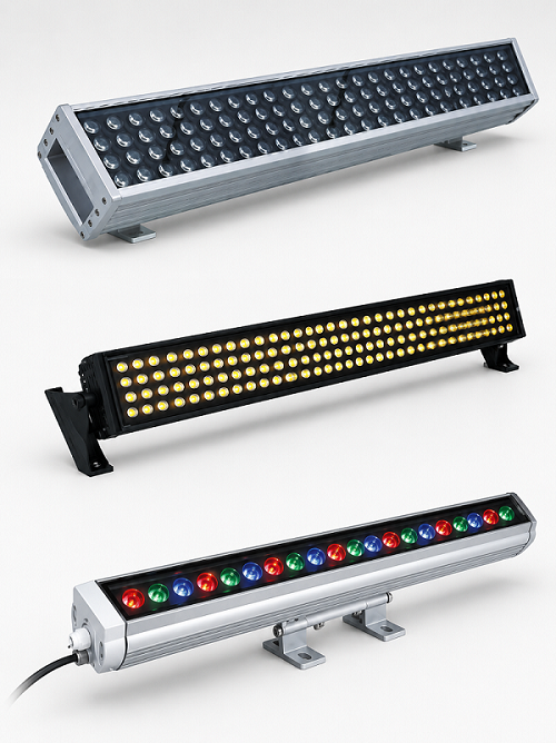 LED wall washer housing optics and adjustable bracket details