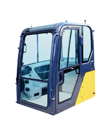 What glazing materials are used for excavator cab windows?