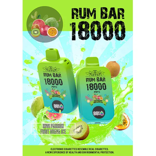 Rum Bar 18000 Puff KIWI PASSION FRUIT GUAVA ICE