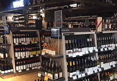Cigarette and alcohol store shelves