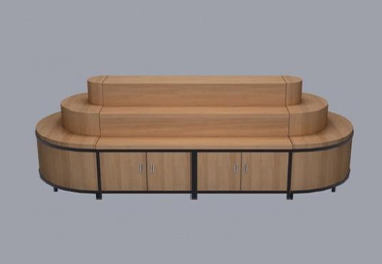 Wooden fruit and vegetable display shelves
