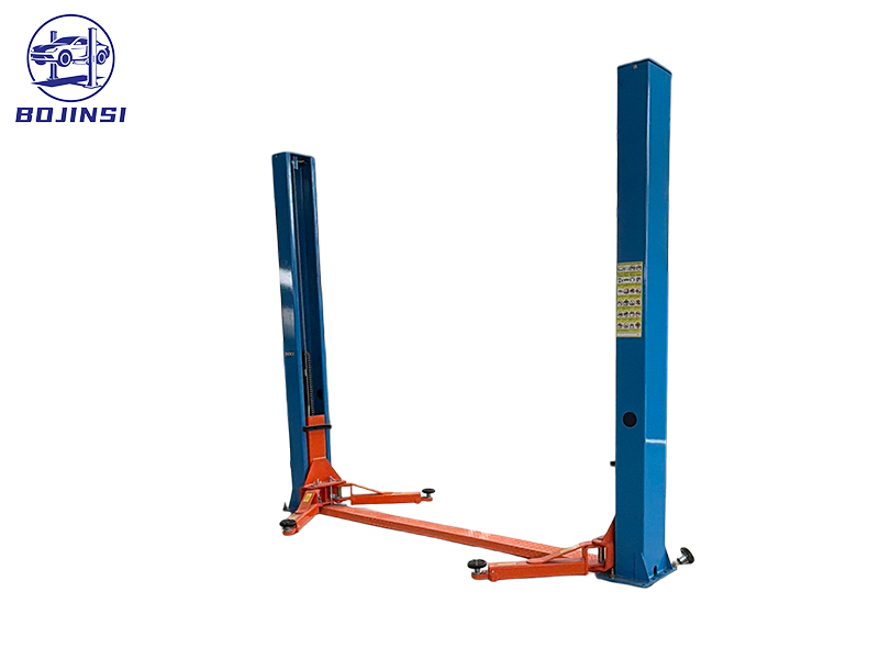 Two post car lift column and swing arm detail with adjustable screw pads