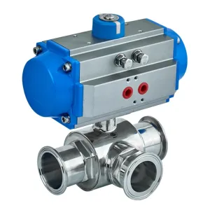 WH Sanitary Pneumatic Three-Way Quick Clamp Ball Valve
