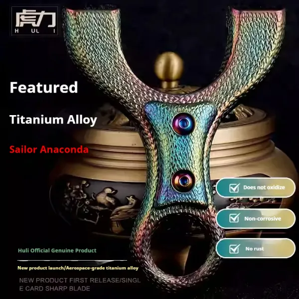 Tiger Power All-Titanium Alloy Fast-Pressure Dragon Tooth Slingshot Hand-Carved Outdoor High-Power Precision Flat Rubber Band Slingshot Frame