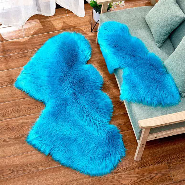 Double heart shape sheepskin household faux fur rug