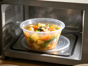 Microwave-Safe Clear, Thick-Walled Round Plastic Buckets for Reheating Soups and Stews.png