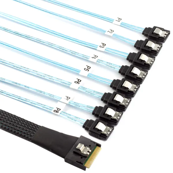 Mini SAS 8654 8I Anti-Skew Insertion to 8 SATA Straight Cable Assembly