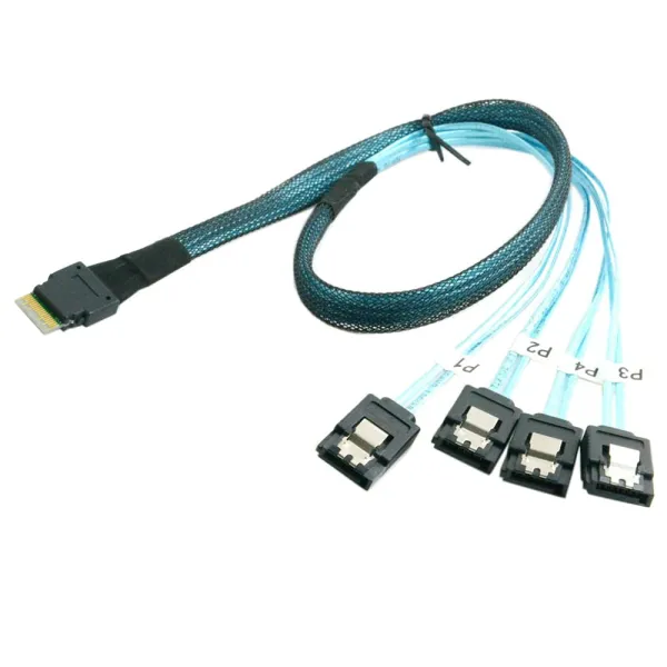 Mini SAS 8654 4I to SATA 180 Degree Cable Assembly