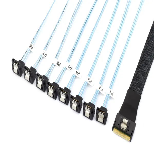 Mini SAS 8654 8I Anti-Misplug to 8 SATA 90 Degree Cable Assembly
