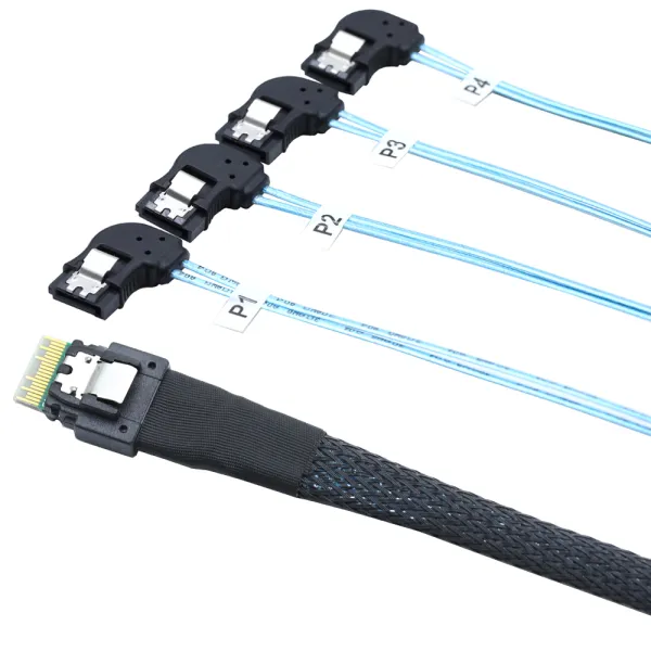 Mini SAS 8654 4I to SATA Left Angle Cable Assembly