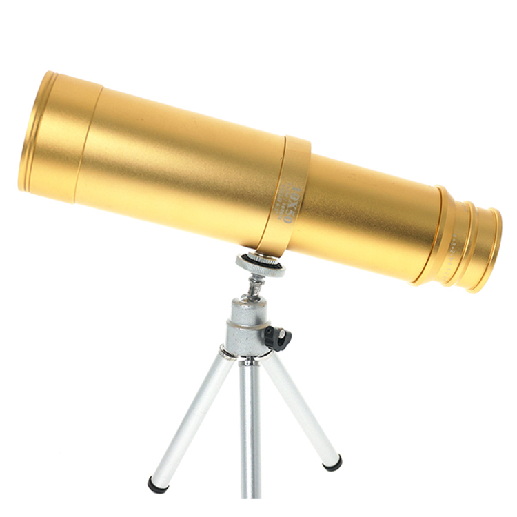 R06-1050 10X50 handheld monocular main product shot, golden and black monocular China wholesale