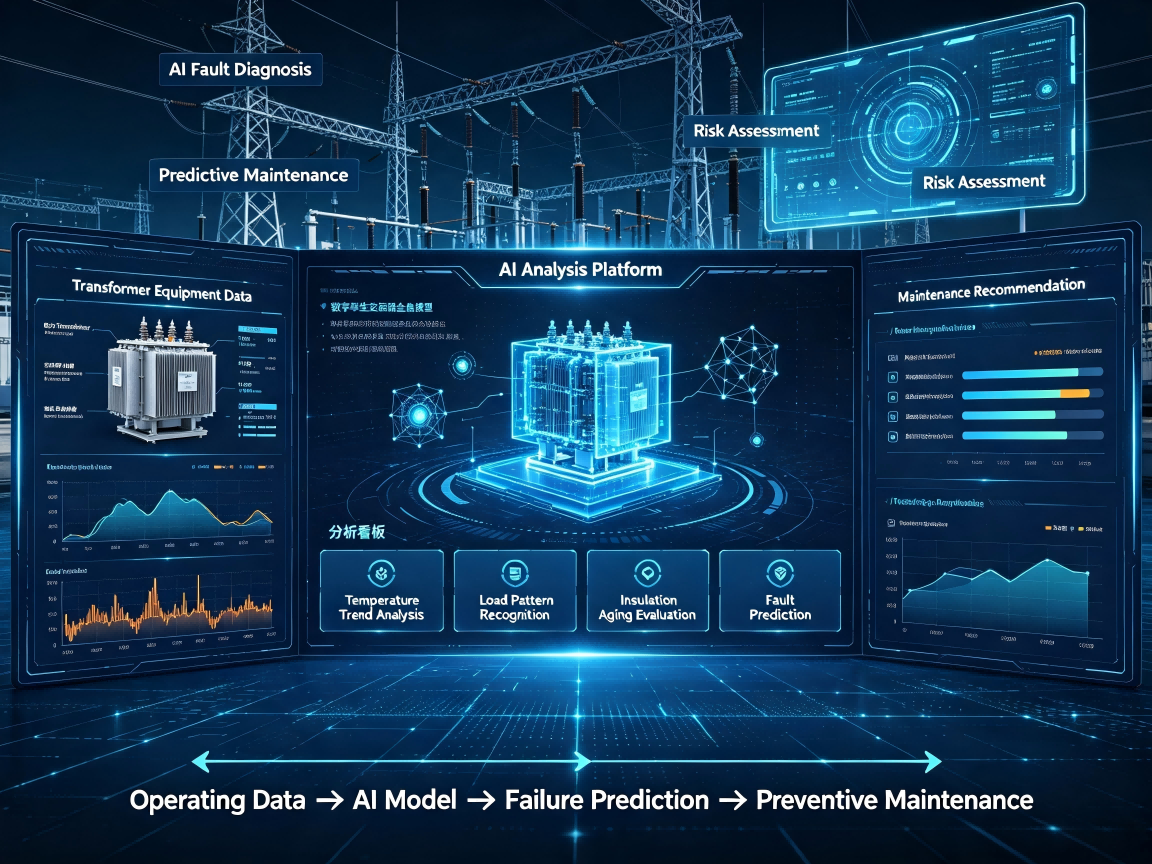 AI predictive maintenance system analyzing transformer digital twin data for failure prediction