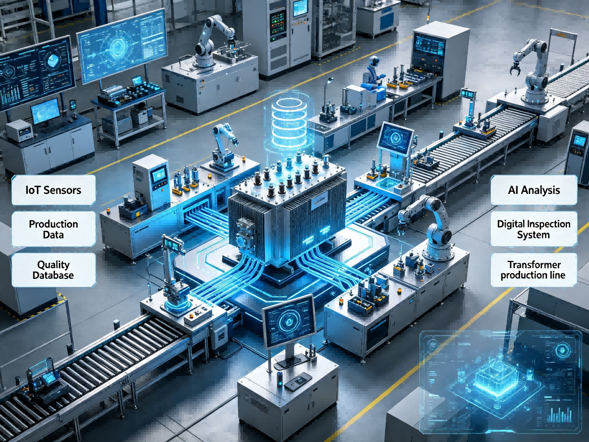 Smart transformer manufacturing with digital quality control IoT monitoring and AI production analysis