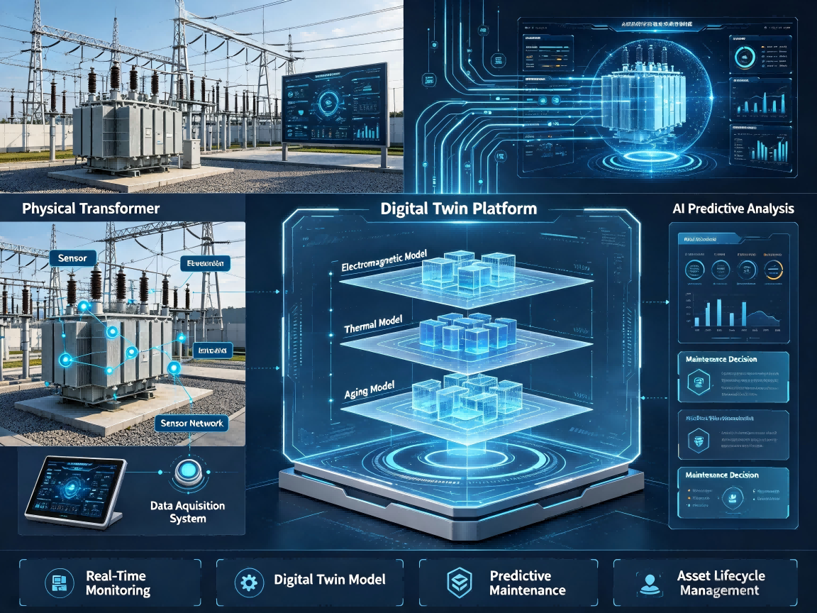 Transformer digital twin architecture integrating sensors, engineering models and predictive maintenance system